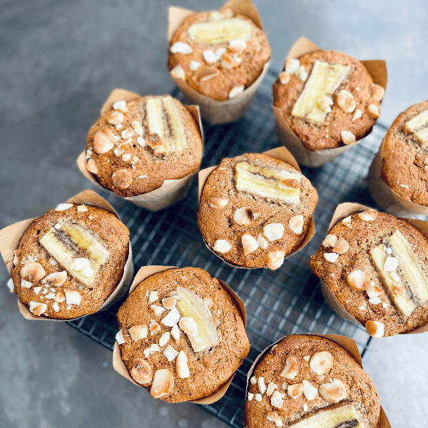GF banana macadamia Collagen muffins | The Harvest Table